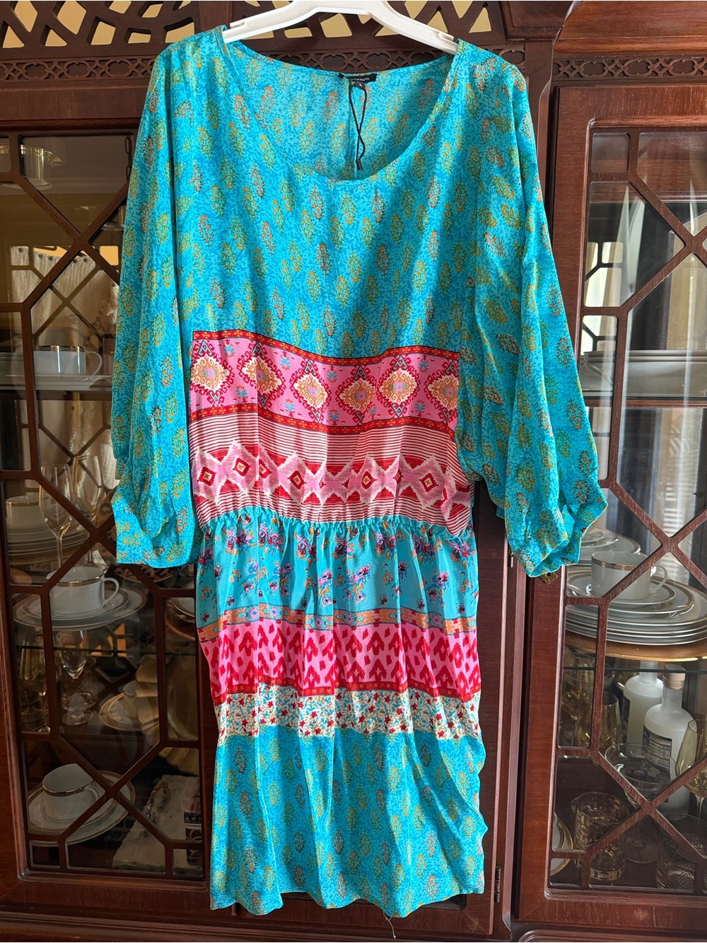 Tolani Turquoise Dress with Tribal/Floral Motif